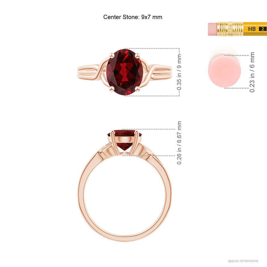 9x7mm AAAA Classic Oval Garnet Criss-Cross Cocktail Ring in Rose Gold ruler