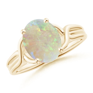 10x8mm AAA Classic Oval Opal Criss-Cross Cocktail Ring in 9K Yellow Gold