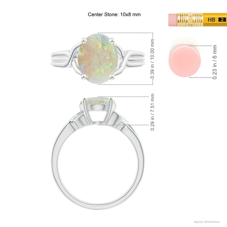 10x8mm AAA Classic Oval Opal Criss-Cross Cocktail Ring in White Gold ruler