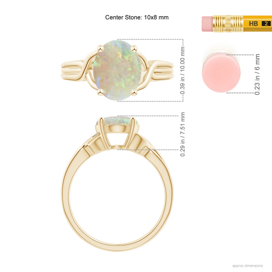 10x8mm AAA Classic Oval Opal Criss-Cross Cocktail Ring in Yellow Gold ruler