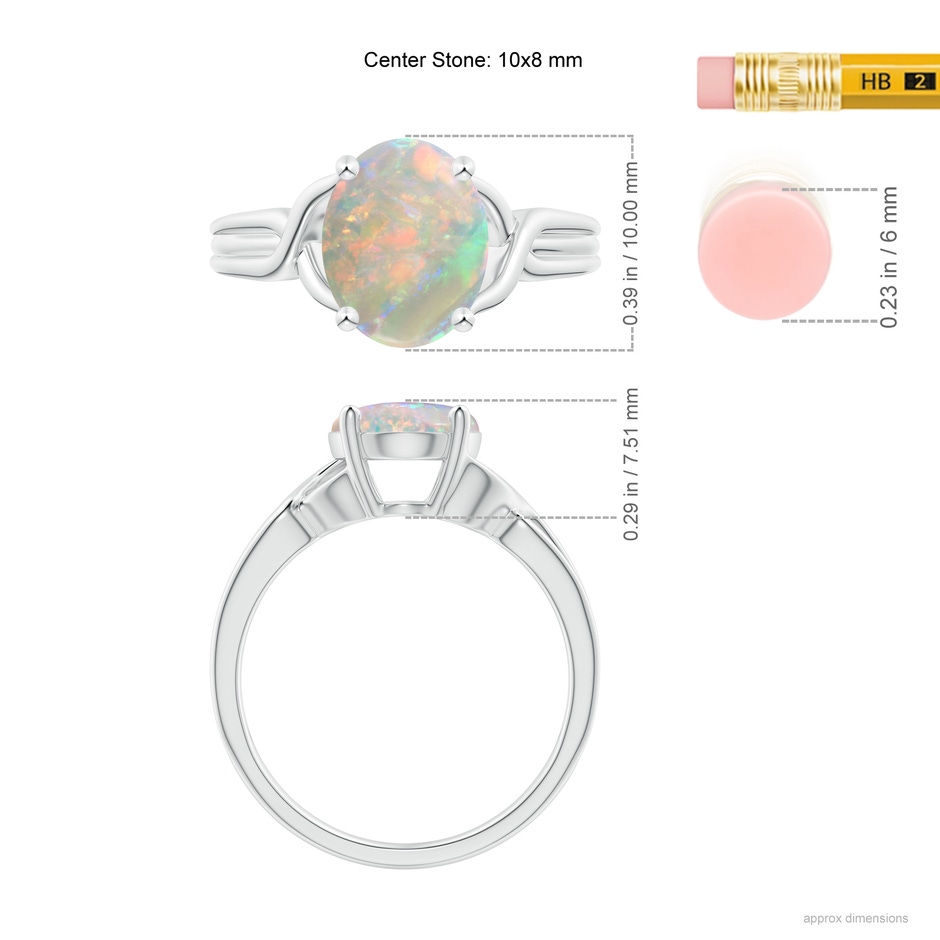 10x8mm AAAA Classic Oval Opal Criss-Cross Cocktail Ring in P950 Platinum ruler