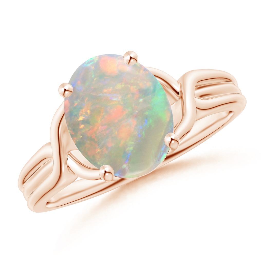 10x8mm AAAA Classic Oval Opal Criss-Cross Cocktail Ring in Rose Gold