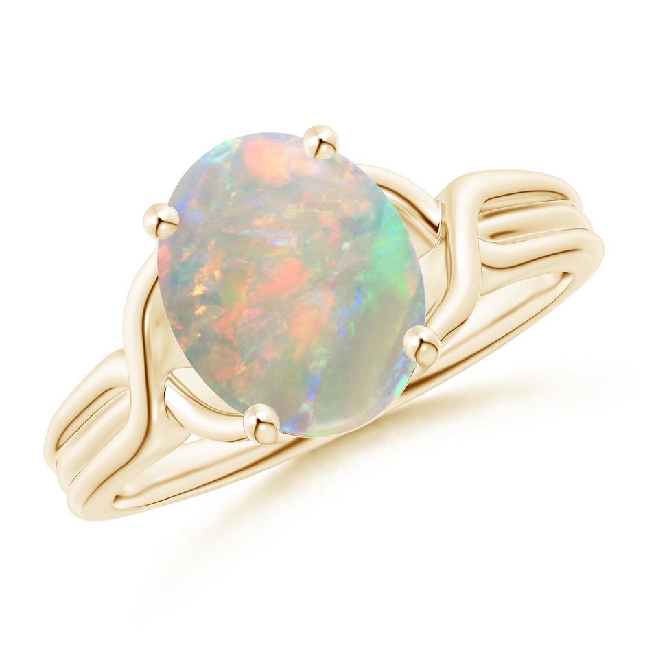 10x8mm AAAA Classic Oval Opal Criss-Cross Cocktail Ring in Yellow Gold 