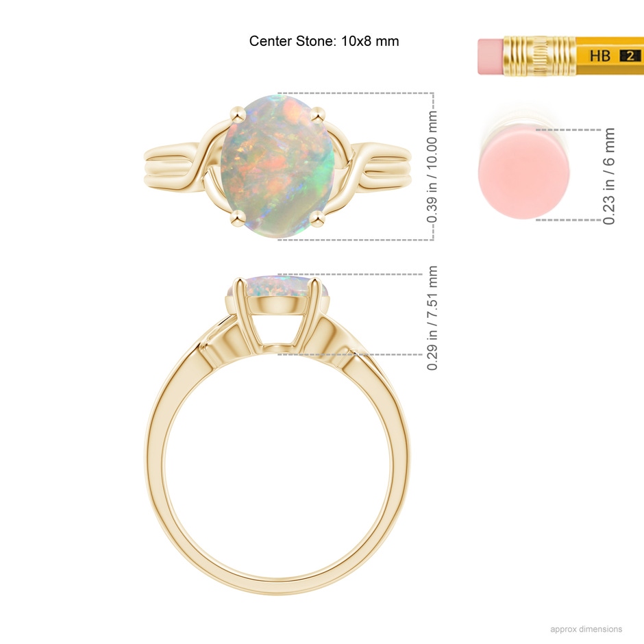 10x8mm AAAA Classic Oval Opal Criss-Cross Cocktail Ring in Yellow Gold ruler