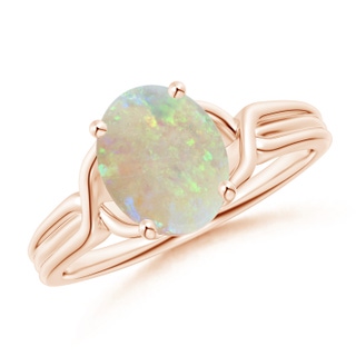 9x7mm AAA Classic Oval Opal Criss-Cross Cocktail Ring in 9K Rose Gold