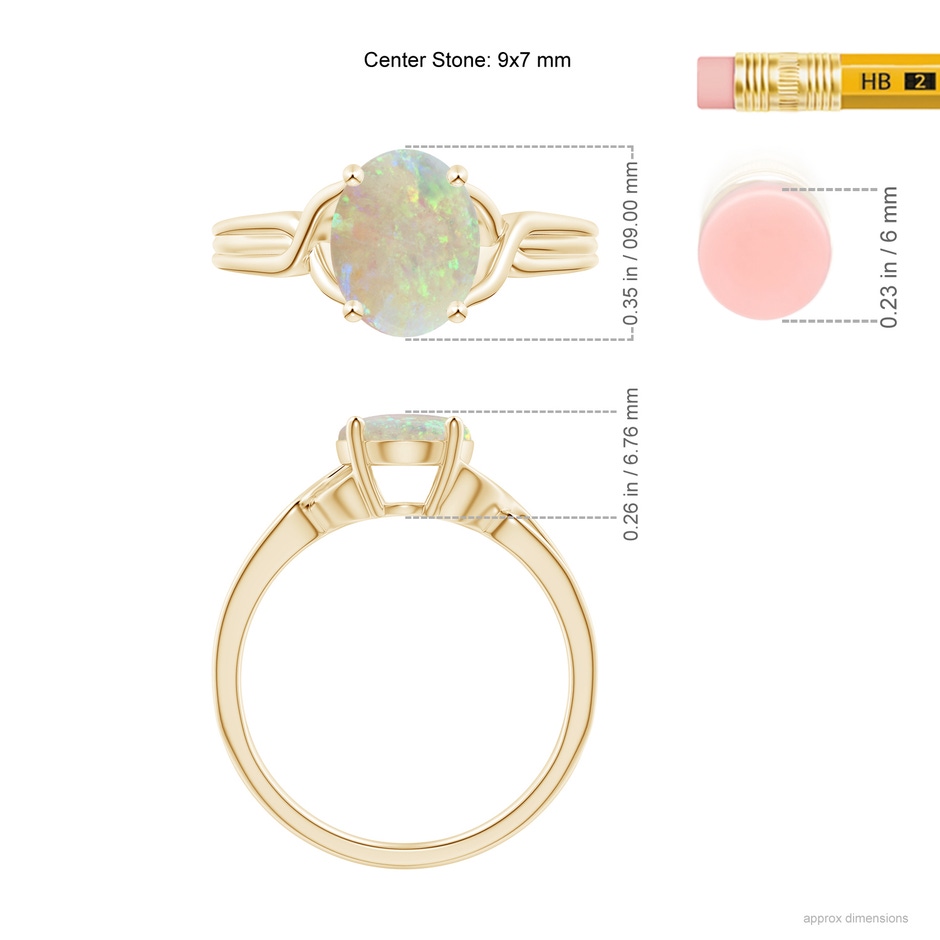 9x7mm AAA Classic Oval Opal Criss-Cross Cocktail Ring in Yellow Gold ruler