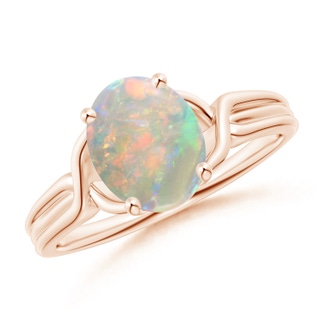 9x7mm AAAA Classic Oval Opal Criss-Cross Cocktail Ring in 9K Rose Gold