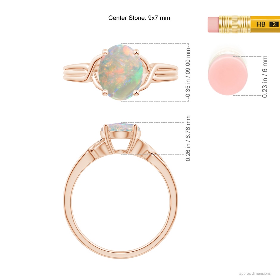 9x7mm AAAA Classic Oval Opal Criss-Cross Cocktail Ring in Rose Gold ruler
