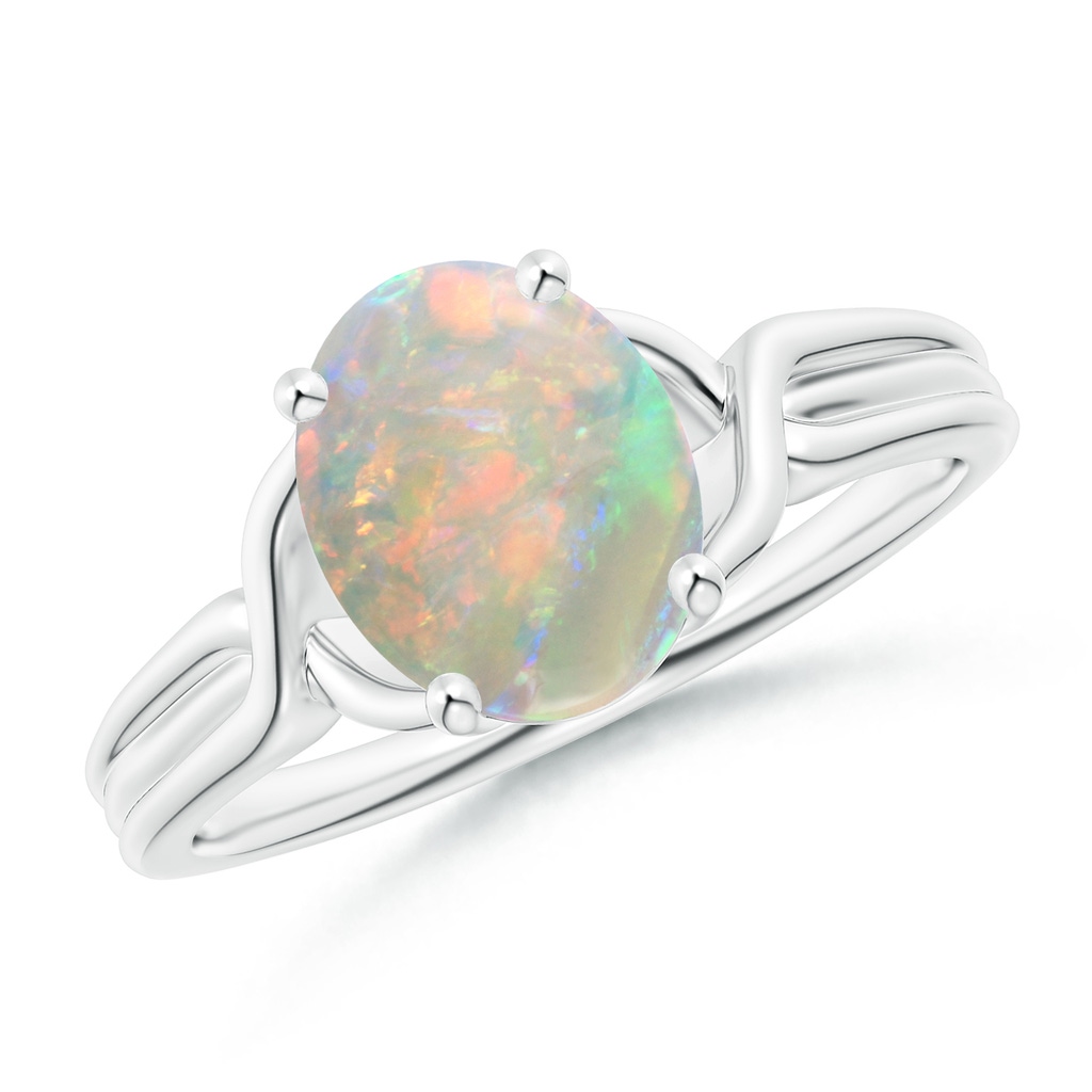 9x7mm AAAA Classic Oval Opal Criss-Cross Cocktail Ring in White Gold