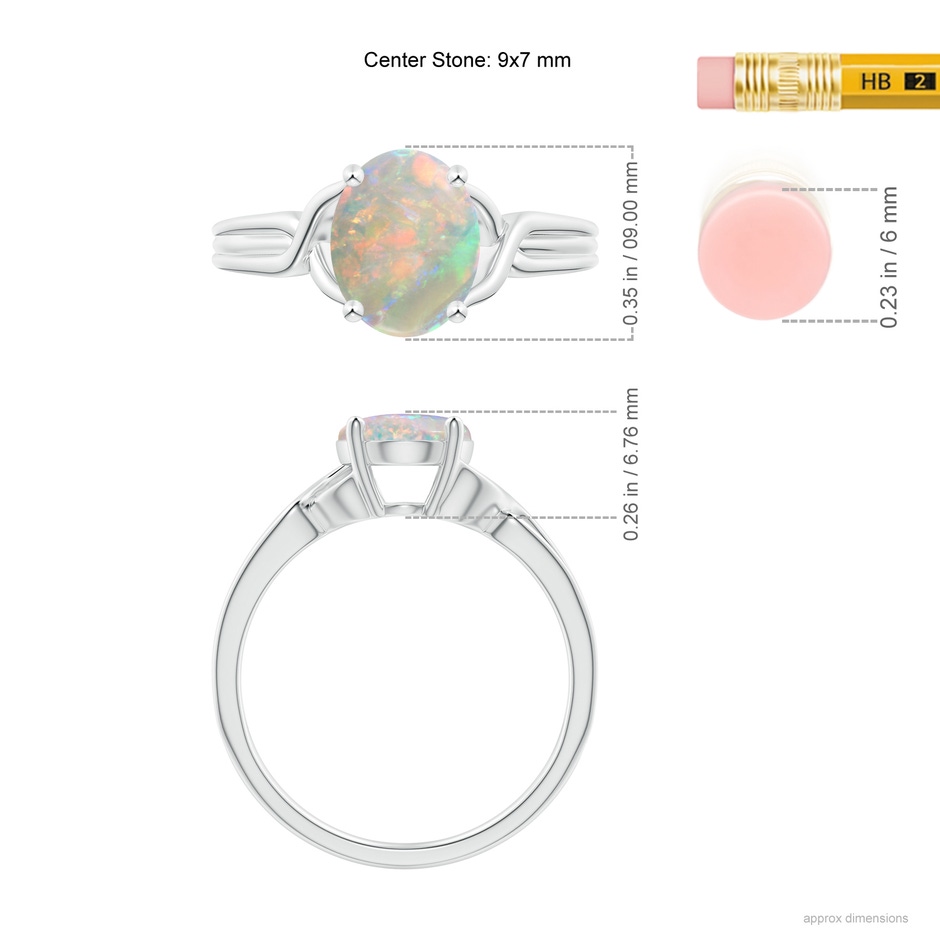 9x7mm AAAA Classic Oval Opal Criss-Cross Cocktail Ring in White Gold ruler