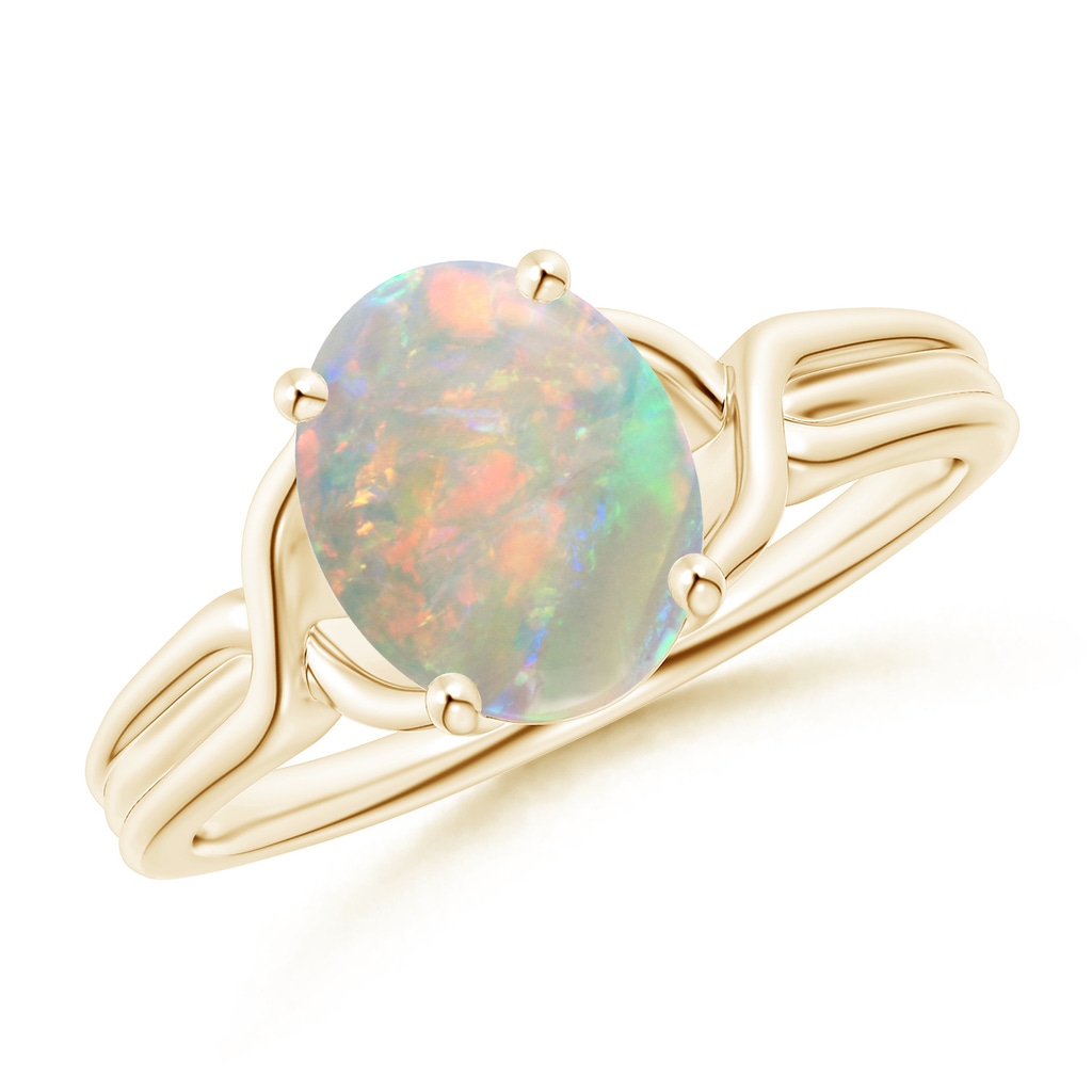 9x7mm AAAA Classic Oval Opal Criss-Cross Cocktail Ring in Yellow Gold