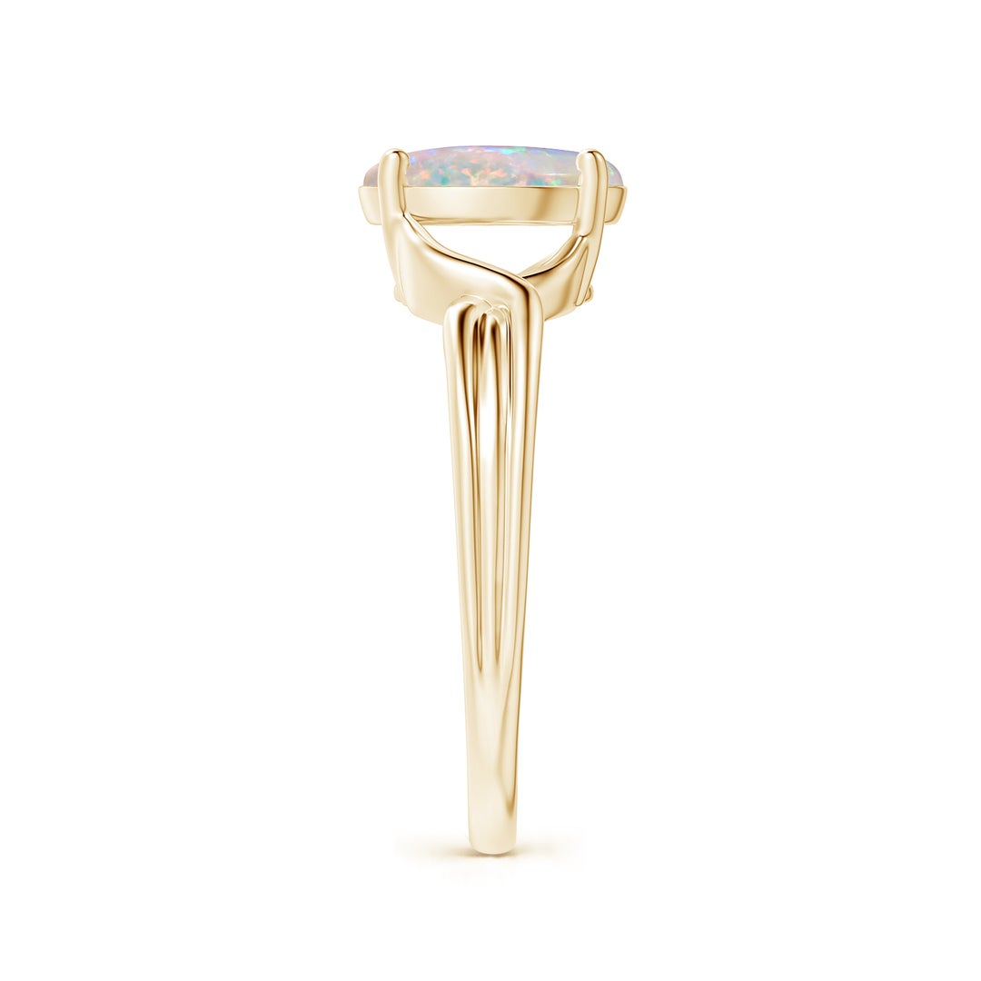 9x7mm AAAA Classic Oval Opal Criss-Cross Cocktail Ring in Yellow Gold - side 2