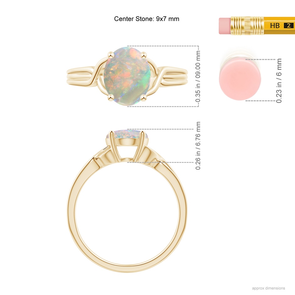 9x7mm AAAA Classic Oval Opal Criss-Cross Cocktail Ring in Yellow Gold ruler