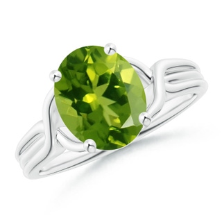 10x8mm AAAA Classic Oval Peridot Criss-Cross Cocktail Ring in White Gold