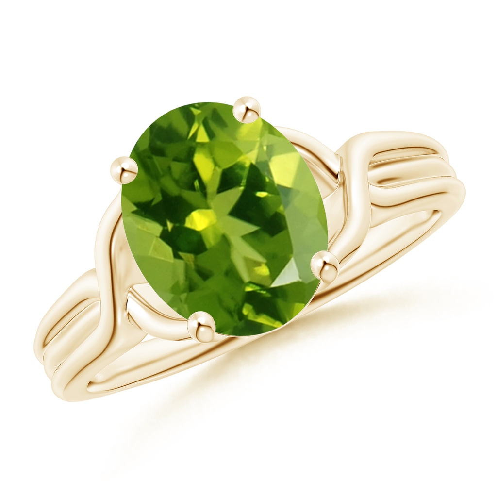 10x8mm AAAA Classic Oval Peridot Criss-Cross Cocktail Ring in Yellow Gold