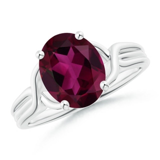 10x8mm AAA Classic Oval Rhodolite Criss-Cross Cocktail Ring in White Gold