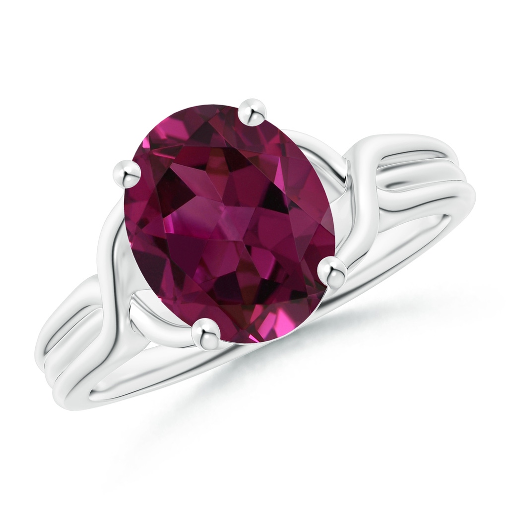 10x8mm AAAA Classic Oval Rhodolite Criss-Cross Cocktail Ring in White Gold