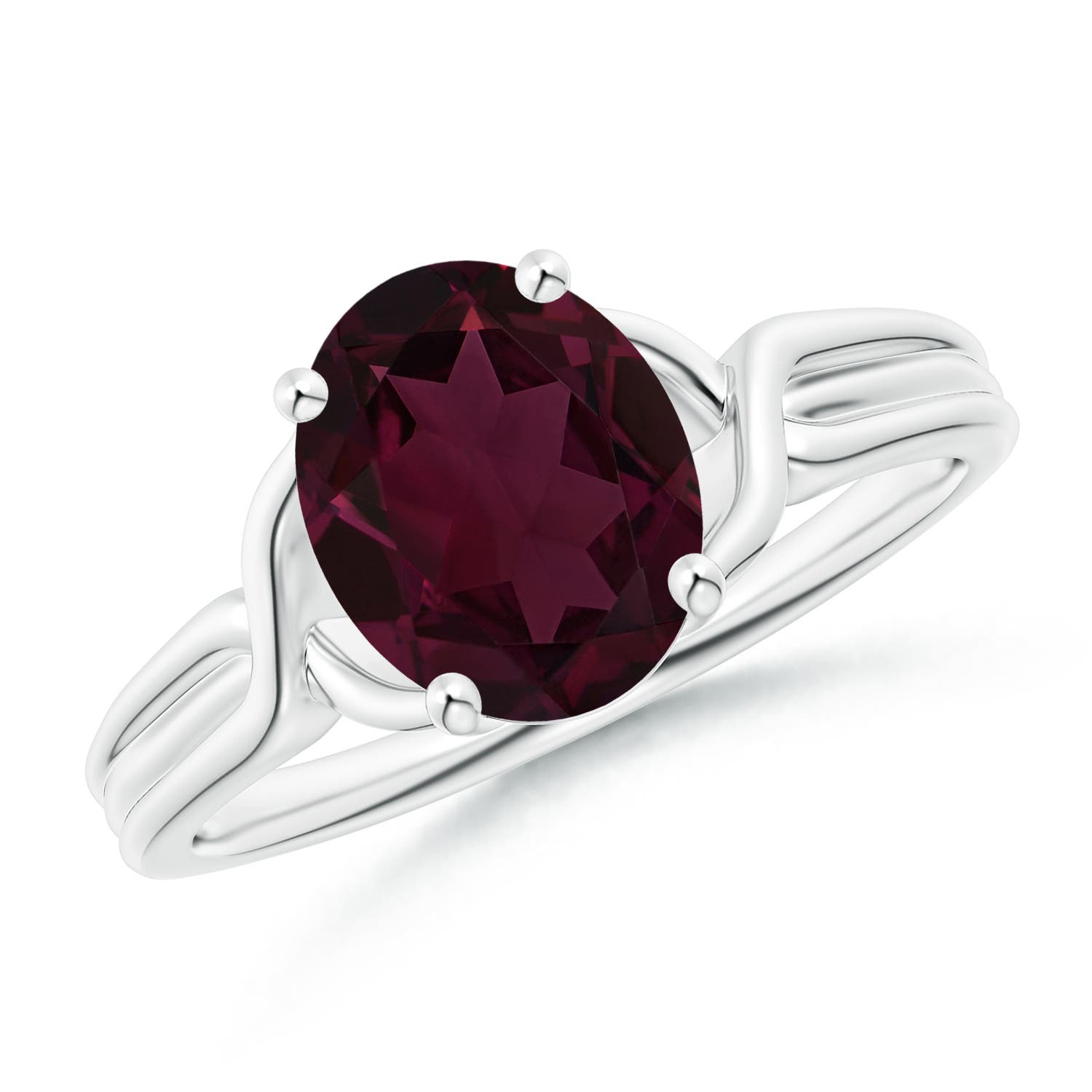9x7mm A Classic Oval Rhodolite Criss-Cross Cocktail Ring in P950 Platinum