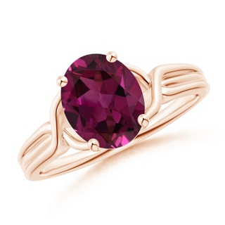 9x7mm AAAA Classic Oval Rhodolite Criss-Cross Cocktail Ring in Rose Gold
