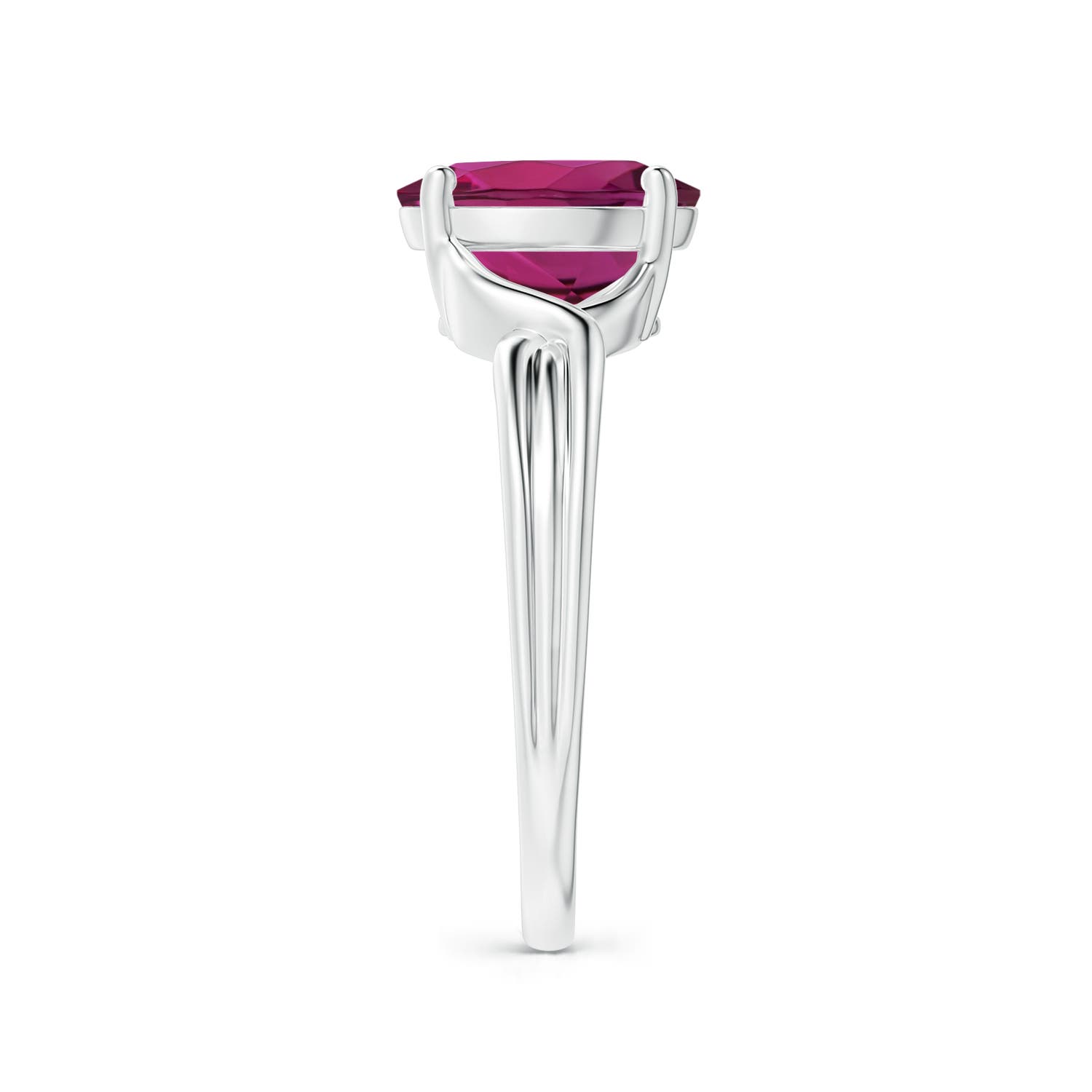 9x7mm AAAA Classic Oval Rhodolite Criss-Cross Cocktail Ring in White Gold - side 3