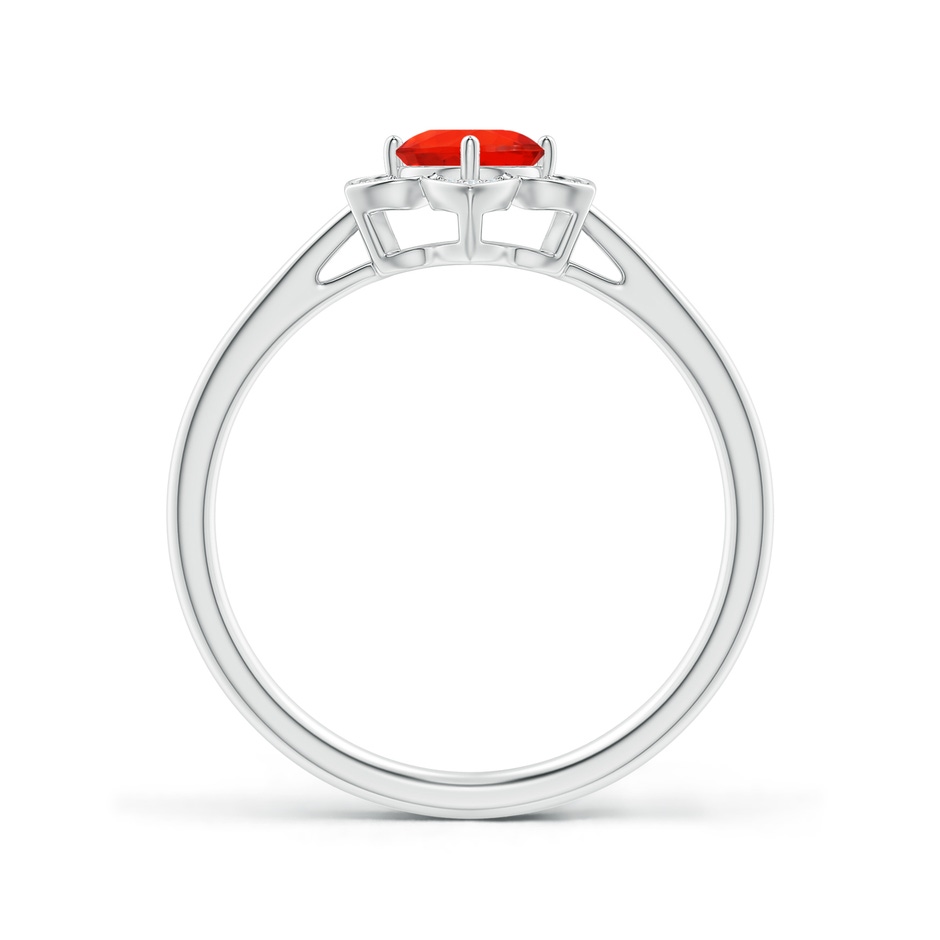 5mm AAAA Round Fire Opal Cocktail Ring with Floral Diamond Halo in P950 Platinum side 1