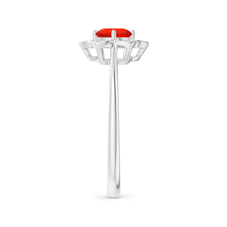 5mm AAAA Round Fire Opal Cocktail Ring with Floral Diamond Halo in P950 Platinum side 2