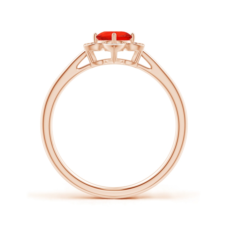 5mm AAAA Round Fire Opal Cocktail Ring with Floral Diamond Halo in Rose Gold side 1