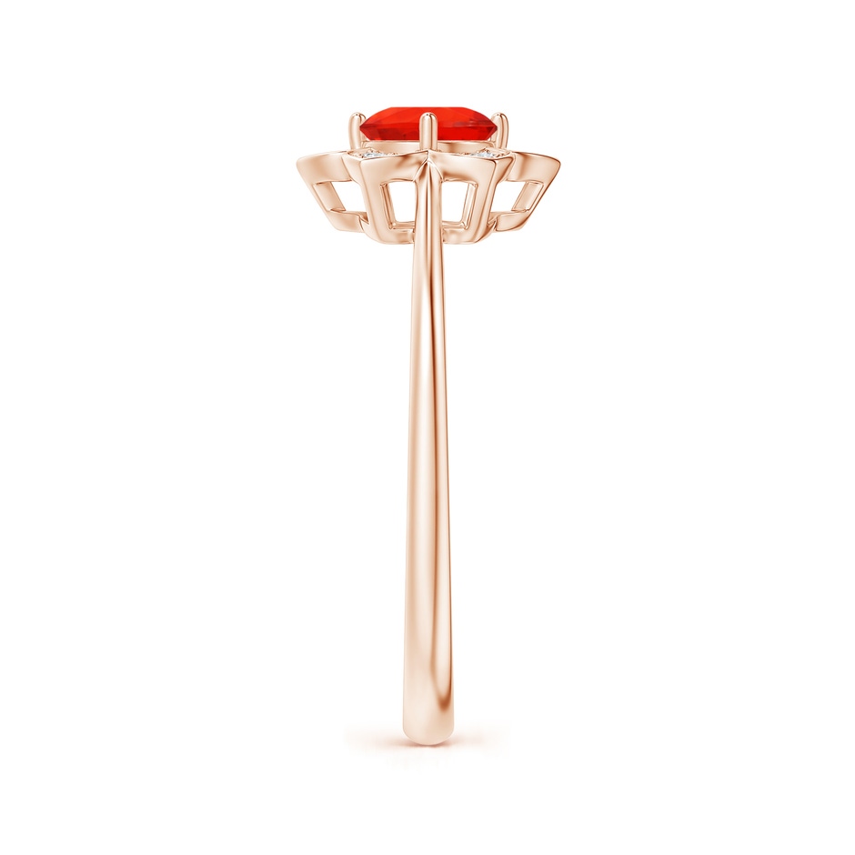 5mm AAAA Round Fire Opal Cocktail Ring with Floral Diamond Halo in Rose Gold side 2