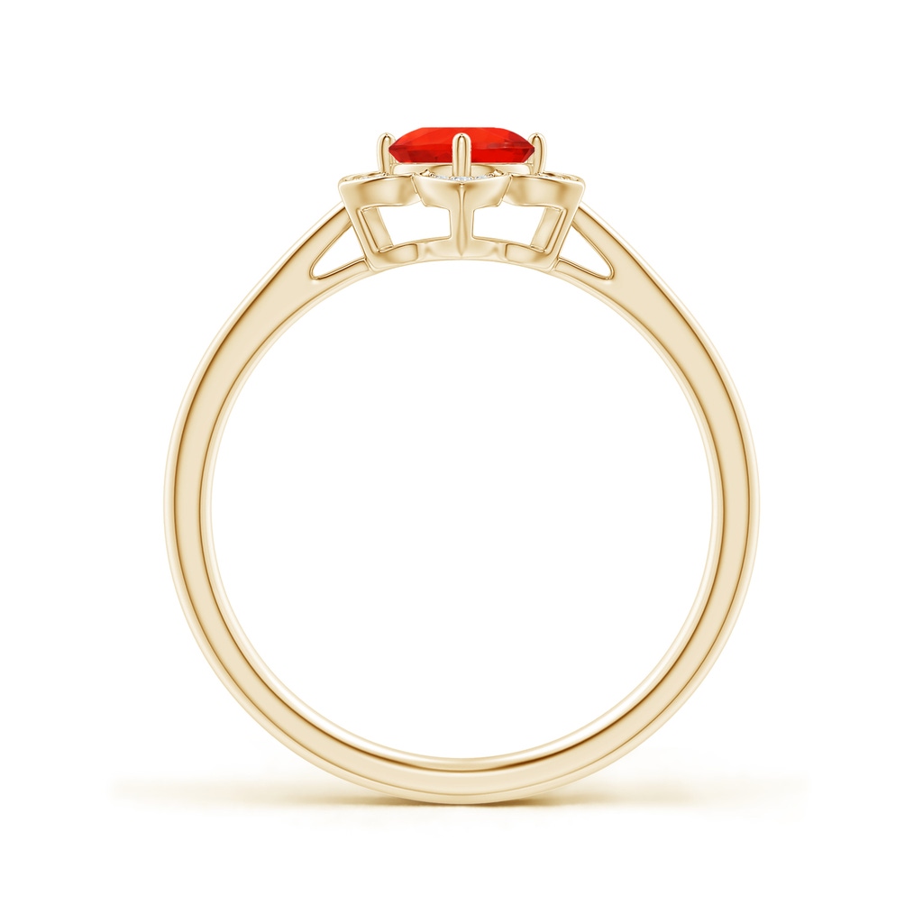 5mm AAAA Round Fire Opal Cocktail Ring with Floral Diamond Halo in Yellow Gold Side 1