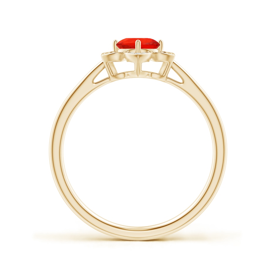 5mm AAAA Round Fire Opal Cocktail Ring with Floral Diamond Halo in Yellow Gold side 1