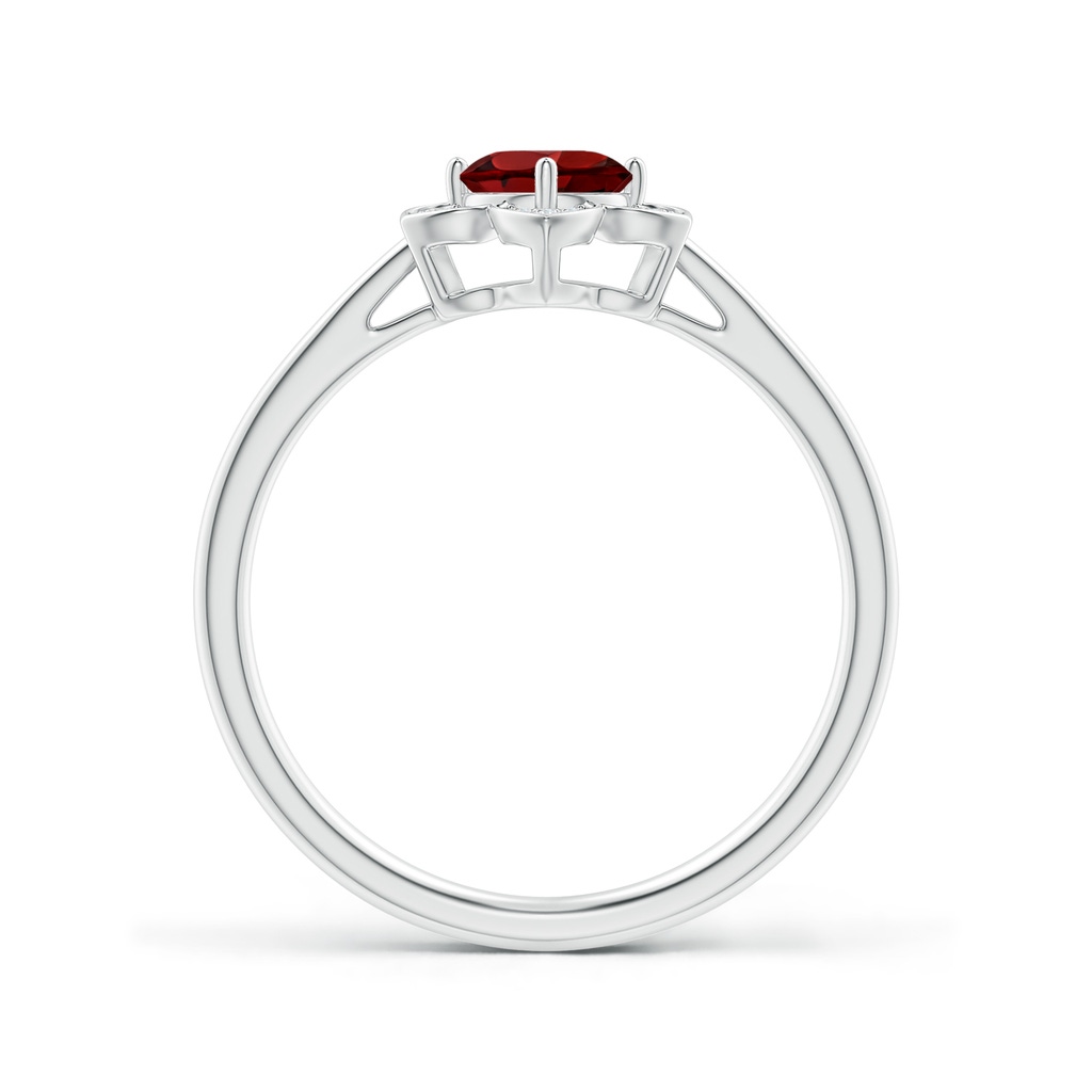 5mm AAAA Round Garnet Cocktail Ring with Floral Diamond Halo in White Gold Side 1