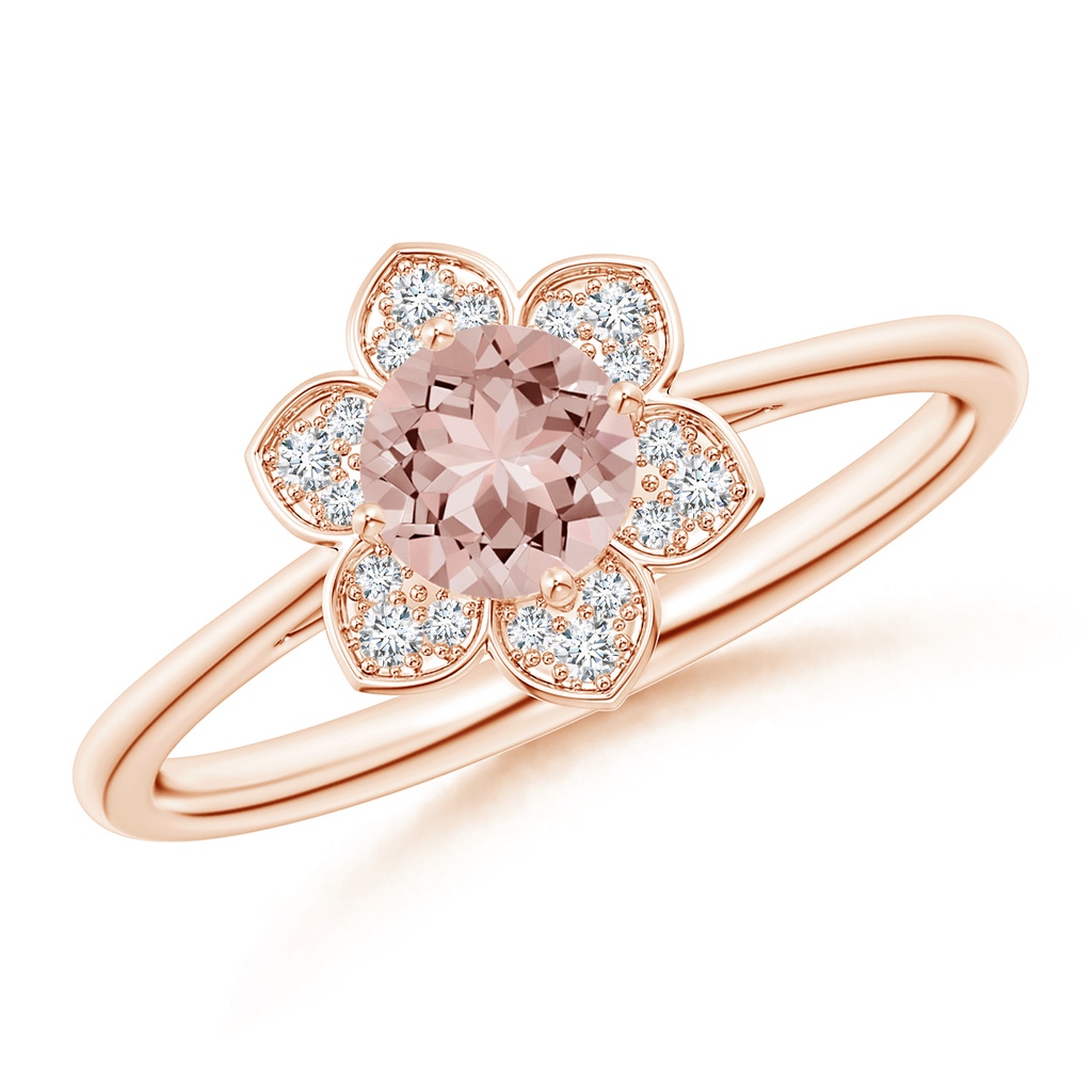 5mm AAAA Round Morganite Cocktail Ring with Floral Diamond Halo in Rose Gold