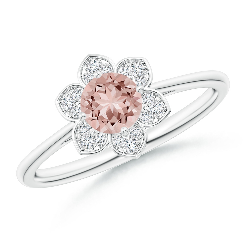 5mm AAAA Round Morganite Cocktail Ring with Floral Diamond Halo in White Gold