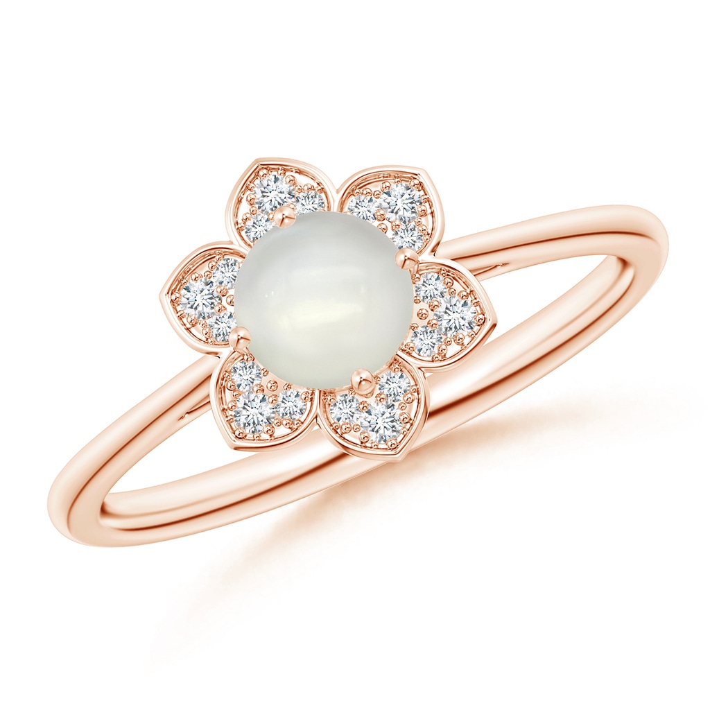 5mm AAAA Round Moonstone Cocktail Ring with Floral Diamond Halo in Rose Gold