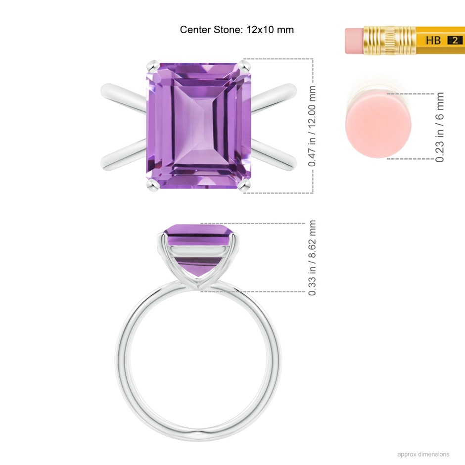 12x10mm A Emerald-Cut Amethyst Criss-Cross Split Shank Cocktail Ring in White Gold ruler
