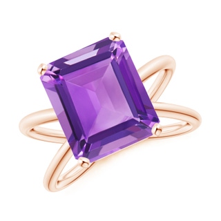 12x10mm AA Emerald-Cut Amethyst Criss-Cross Split Shank Cocktail Ring in Rose Gold