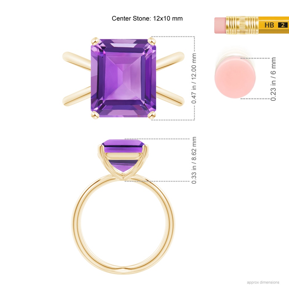 12x10mm AA Emerald-Cut Amethyst Criss-Cross Split Shank Cocktail Ring in Yellow Gold ruler