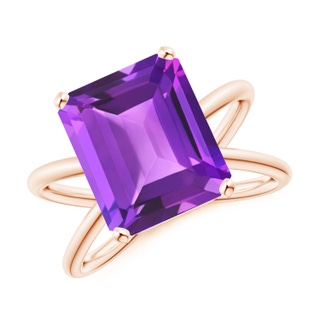 12x10mm AAA Emerald-Cut Amethyst Criss-Cross Split Shank Cocktail Ring in 9K Rose Gold