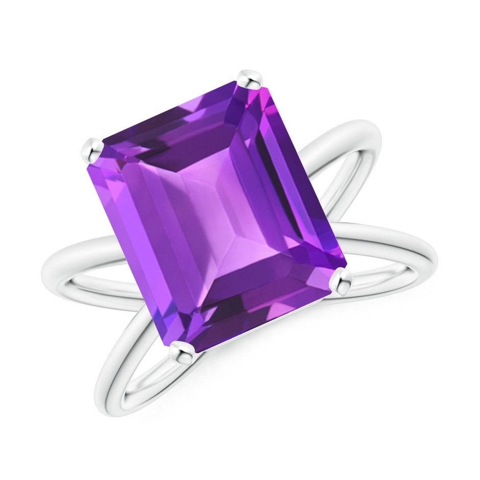 12x10mm AAA Emerald-Cut Amethyst Criss-Cross Split Shank Cocktail Ring in P950 Platinum 