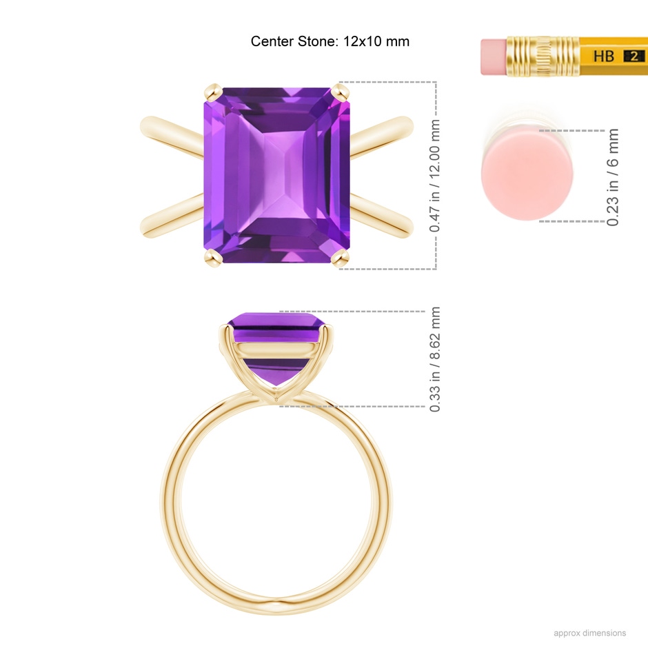 12x10mm AAA Emerald-Cut Amethyst Criss-Cross Split Shank Cocktail Ring in Yellow Gold ruler