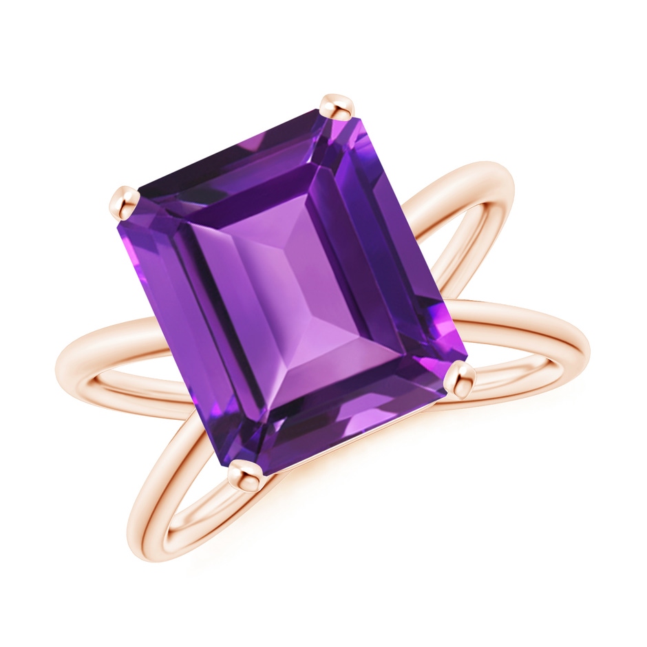 12x10mm AAAA Emerald-Cut Amethyst Criss-Cross Split Shank Cocktail Ring in Rose Gold 