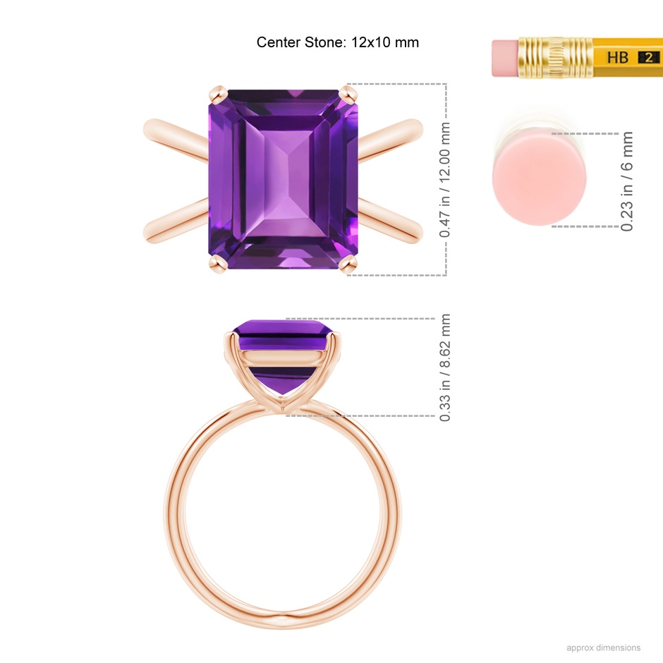 12x10mm AAAA Emerald-Cut Amethyst Criss-Cross Split Shank Cocktail Ring in Rose Gold ruler