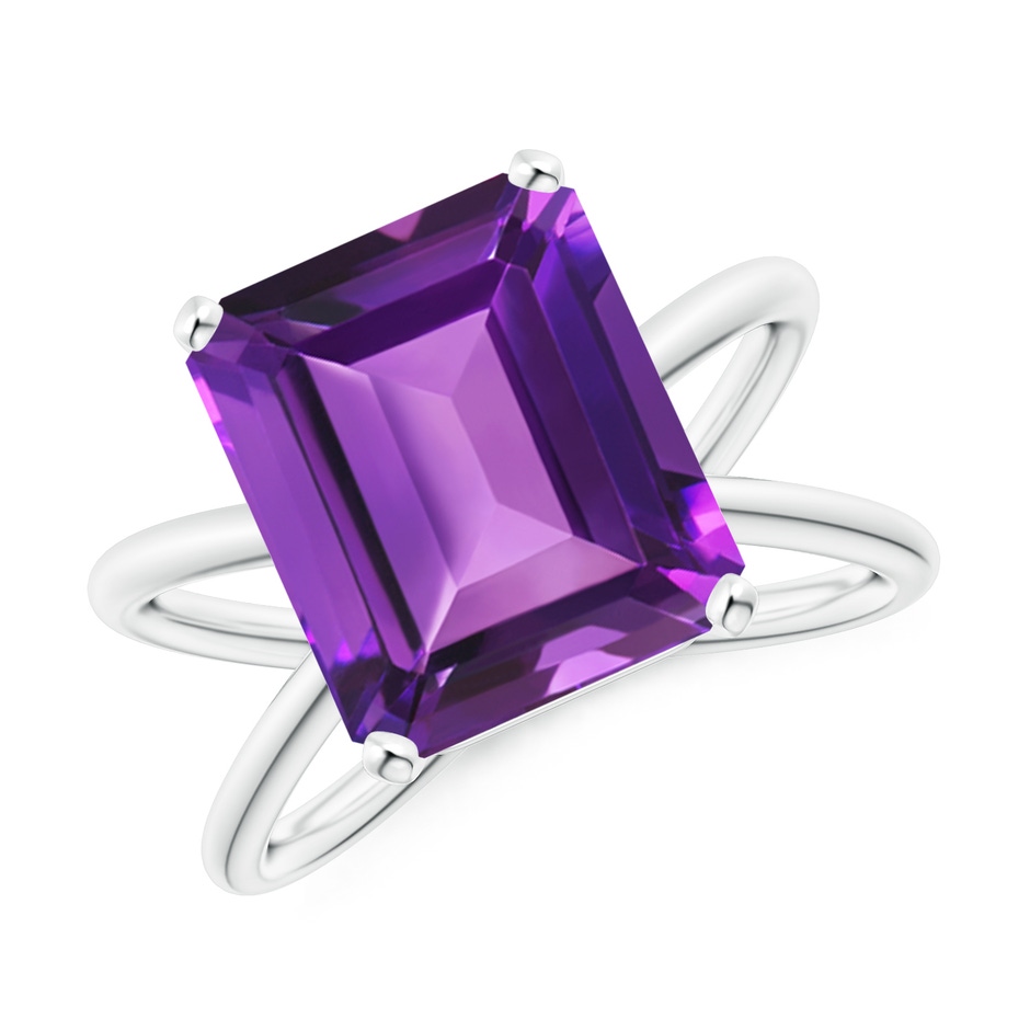12x10mm AAAA Emerald-Cut Amethyst Criss-Cross Split Shank Cocktail Ring in White Gold 