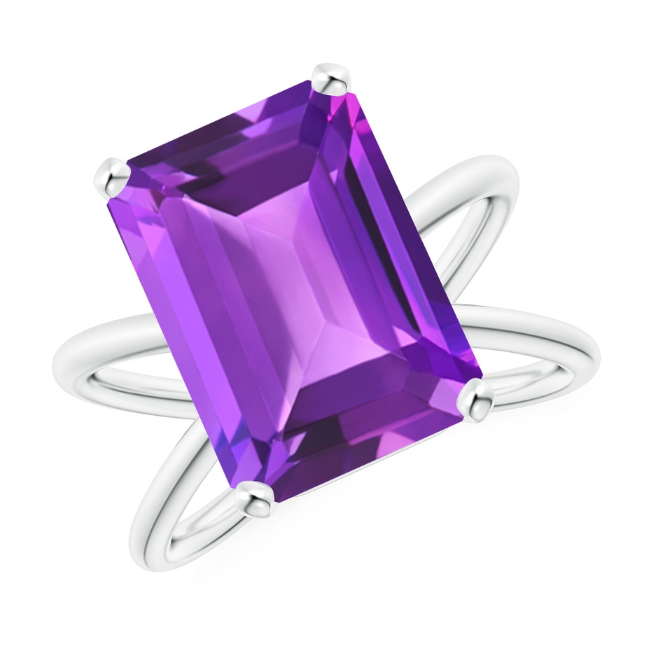 14x10mm AAA Emerald-Cut Amethyst Criss-Cross Split Shank Cocktail Ring in White Gold 