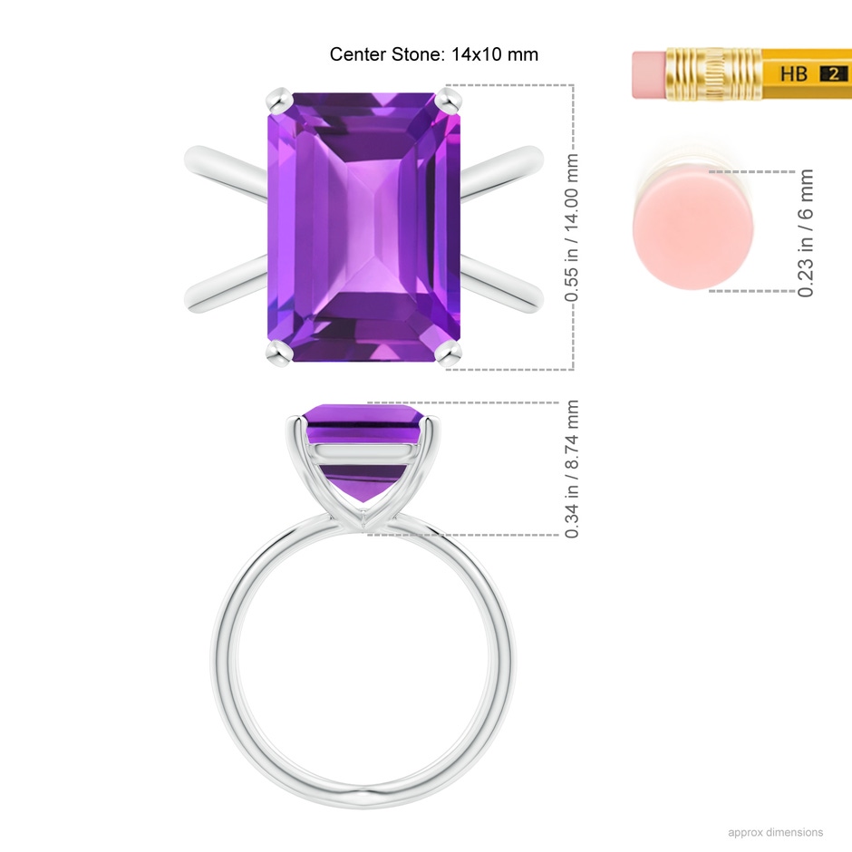 14x10mm AAA Emerald-Cut Amethyst Criss-Cross Split Shank Cocktail Ring in White Gold ruler