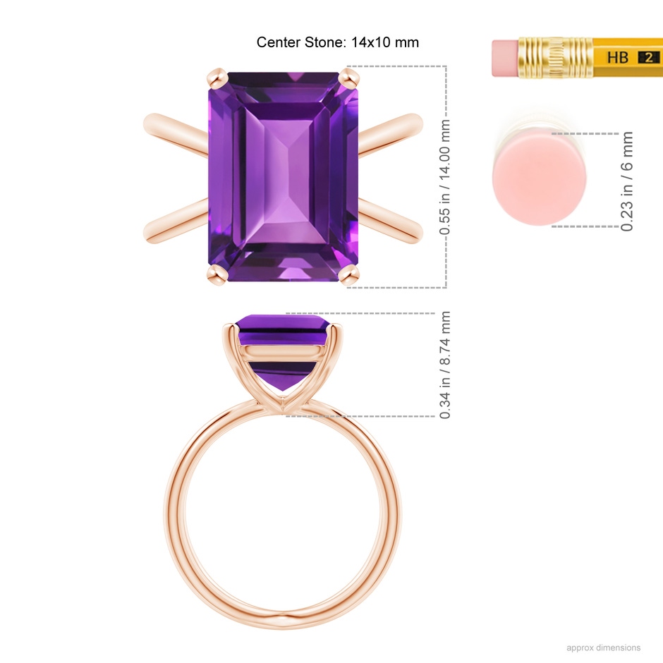 14x10mm AAAA Emerald-Cut Amethyst Criss-Cross Split Shank Cocktail Ring in Rose Gold ruler