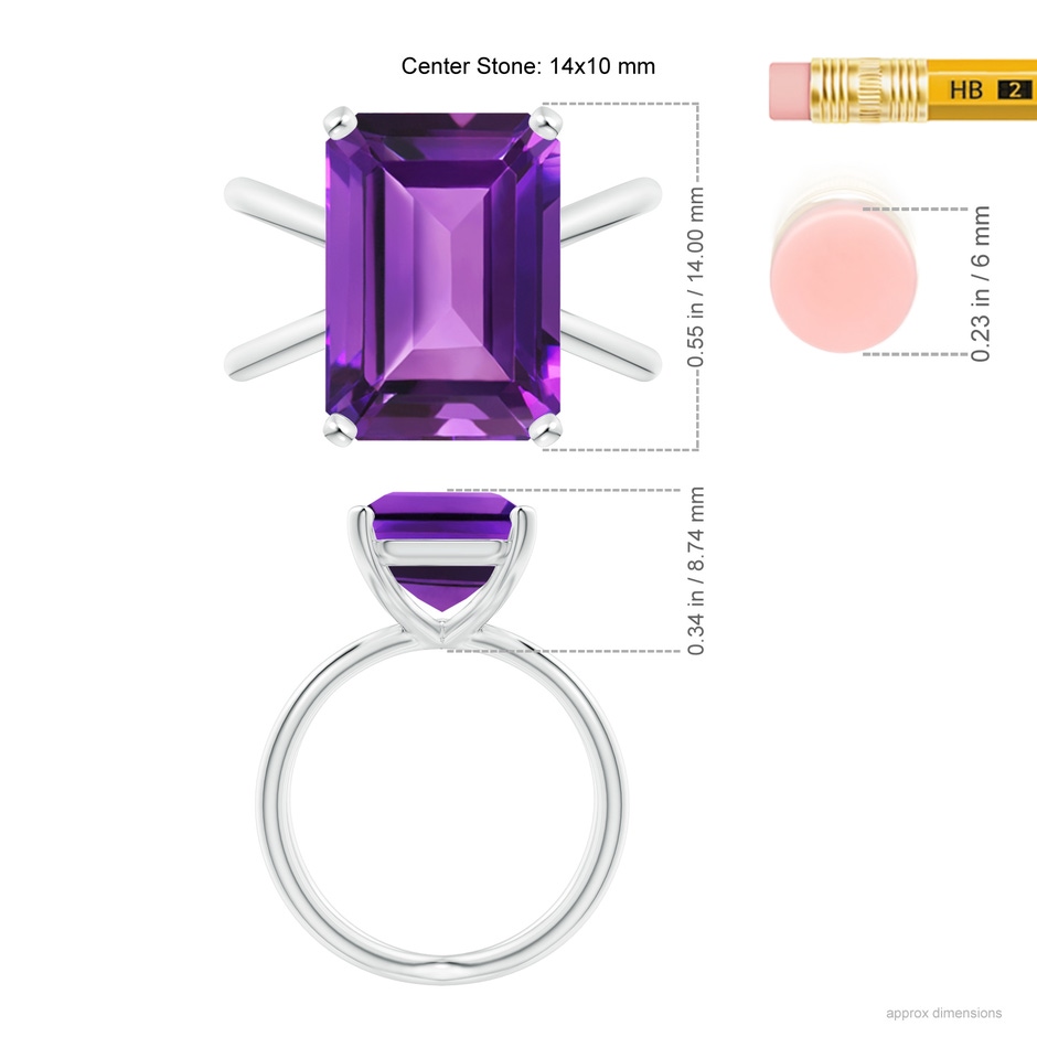 14x10mm AAAA Emerald-Cut Amethyst Criss-Cross Split Shank Cocktail Ring in White Gold ruler