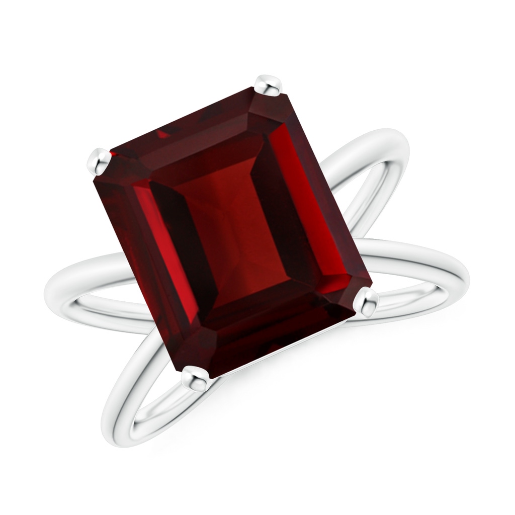 12x10mm AAA Emerald-Cut Garnet Criss-Cross Split Shank Cocktail Ring in White Gold