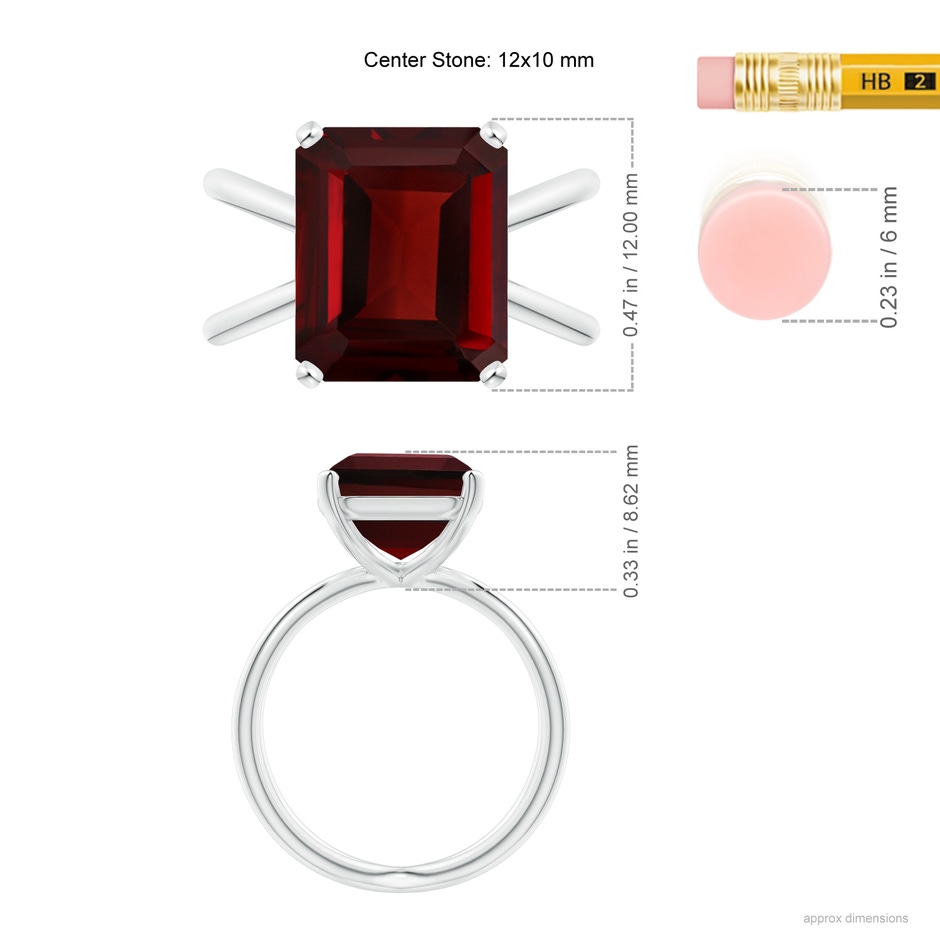 12x10mm AAA Emerald-Cut Garnet Criss-Cross Split Shank Cocktail Ring in White Gold ruler