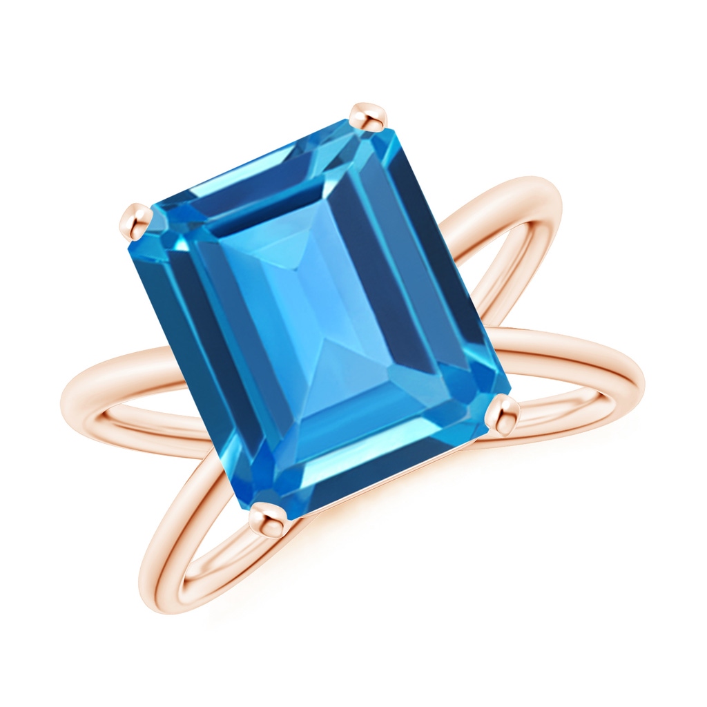 12x10mm AAAA Emerald-Cut Swiss Blue Topaz Criss-Cross Split Shank Ring in Rose Gold